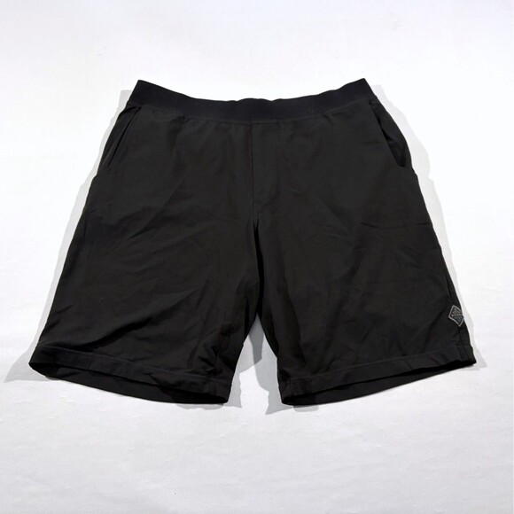 Prana Breathe Gym Shorts Men Black Pockets Performance Elastic Waist L Stretch - Picture 1 of 12